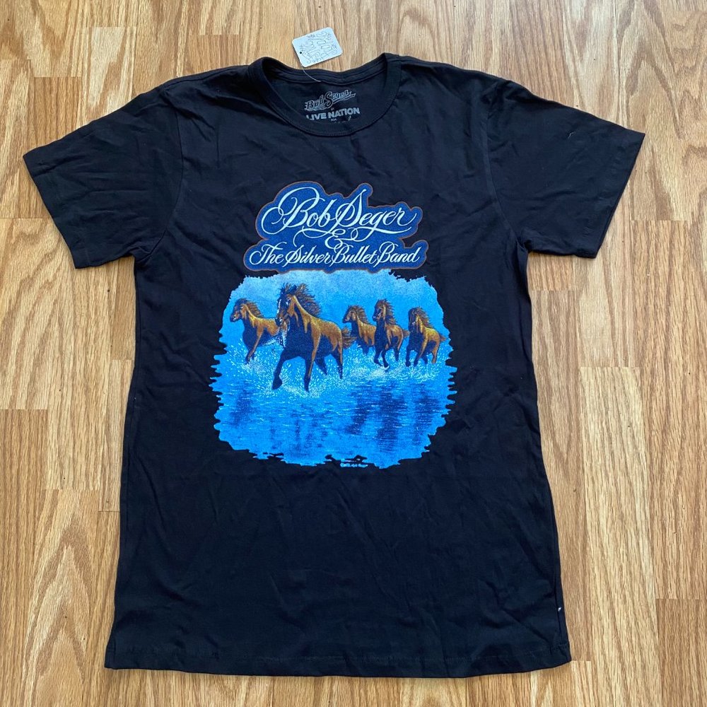 NEW FREE PEOPLE BOB SEGER HORSES BLACK TEE SZ M L - Picture 3 of 9